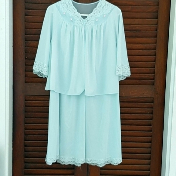 Vintage Other - Vintage 2 Pieces Nightgown & Sleep Jacket Pale Baby Blue Lingerie Size Large